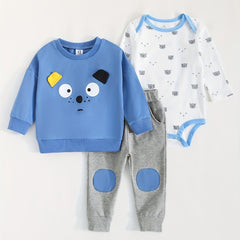 Baby Boys Cartoon Graphic Outfit Sweatshirt Romper Trousers Set