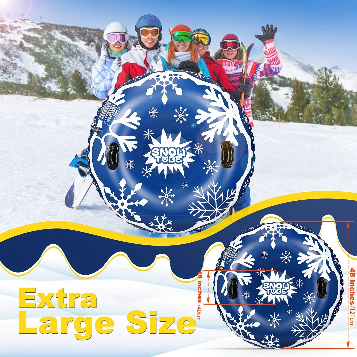 1pc Inflatable Snow Tube Heavy Duty Winter Outdoor Fun Snow Toy
