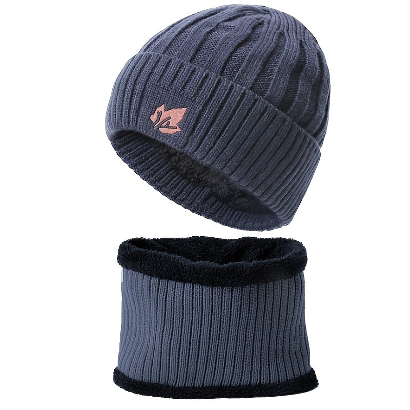 Velvet Thickened Cycling Hat Set Warm Windproof Knitted Beanie Muffler