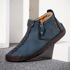Men's Vintage Style Ankle Boots with Zipper and Rubber Sole