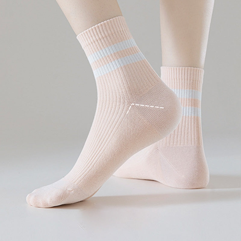 5 Pairs Striped Crew Socks Comfy & Breathable All Match Women's Stockings