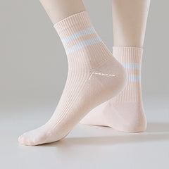 5 Pairs Striped Crew Socks Comfy & Breathable All Match Women's Stockings