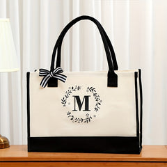 Letter Plant Print Tote Bag Large Capacity Shopping Bag