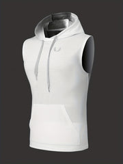 Men's Solid Hooded Sleeveless Sweatshirt Athletic Drawstring Tank Top