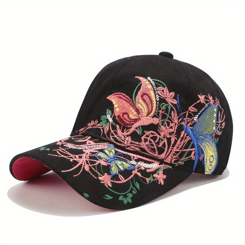 Sequin Butterfly Baseball Cap Outdoor Sunshade Peaked Cap