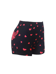 Casual Shorts Women's Plus Heart Letter Print Elastic High Rise