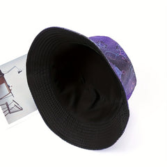 Purple Flower Print Bucket Hat Lightweight Sun Shade Fisherman Cap Women