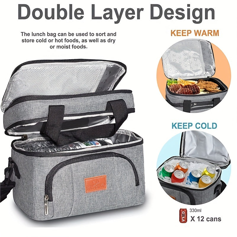 Insulated Lunch Box Leakproof Thermal Cooler Bag Double Deck Tot