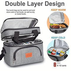Insulated Lunch Box Leakproof Thermal Cooler Bag Double Deck Tot