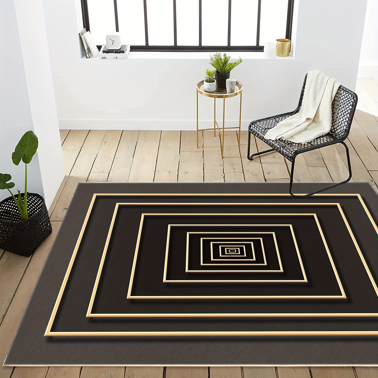 Waterproof Geometric Rug: Non Slip Indoor Outdoor Lightweight & Machine Washable