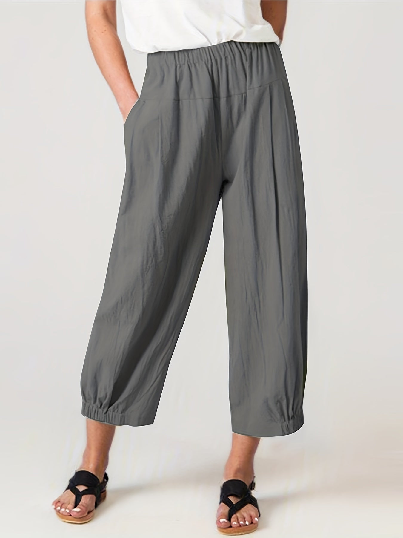 Minimalist Elastic Waist Wide Leg Pants Casual Solid Versatile Pants