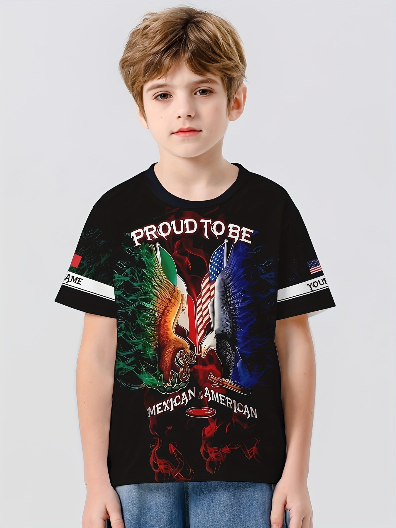 MEXICAN AMERICAN Boy's Casual Tees Short Sleeve Crew Neck T shirt