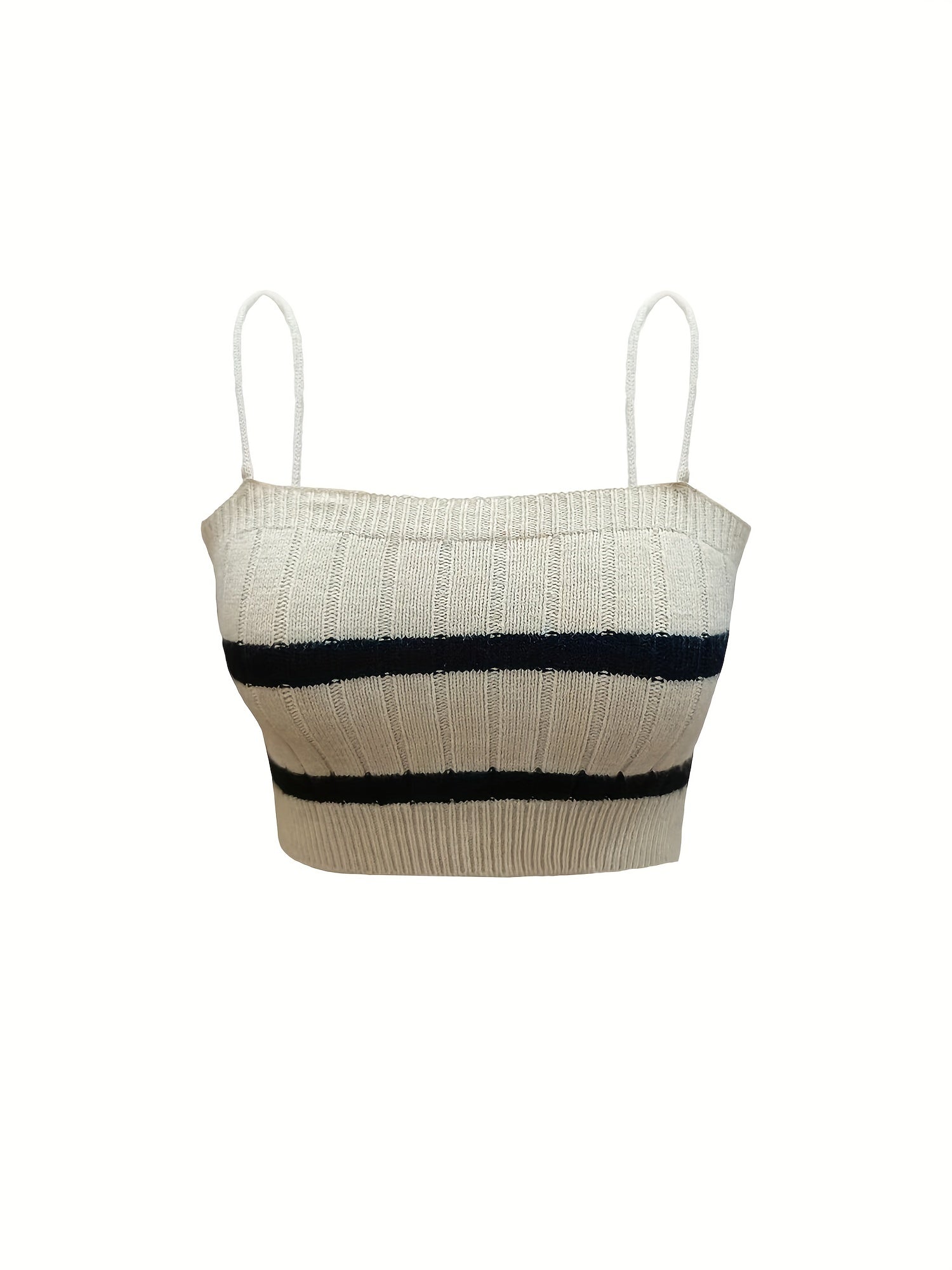 Stripe Pattern Knitted Two piece Set Long Sleeve Top & Crop Cami Outfits