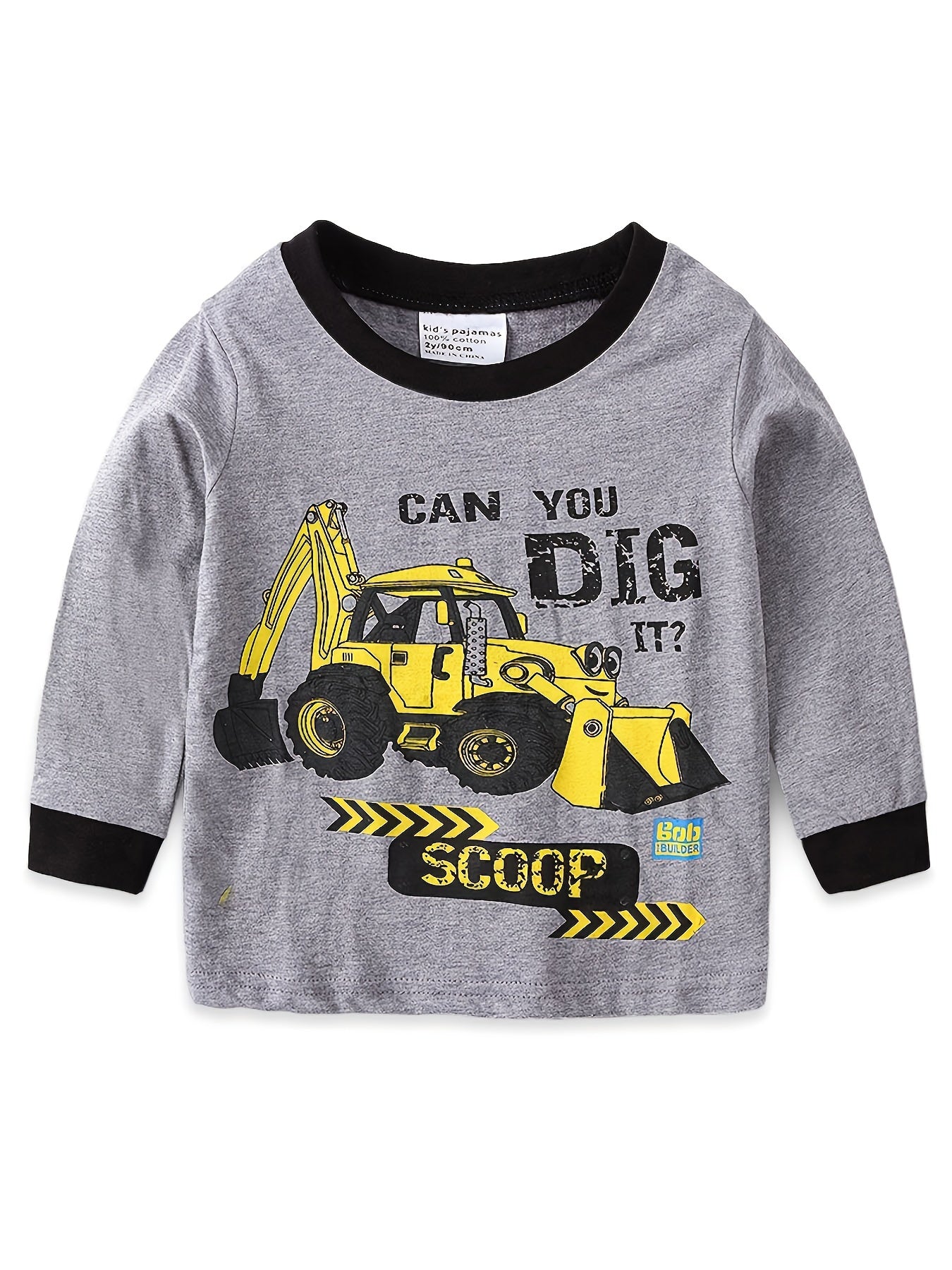 Boys Excavator Print Pajamas Set - Long Sleeve Top & Pants