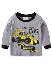 Boys Excavator Print Pajamas Set - Long Sleeve Top & Pants