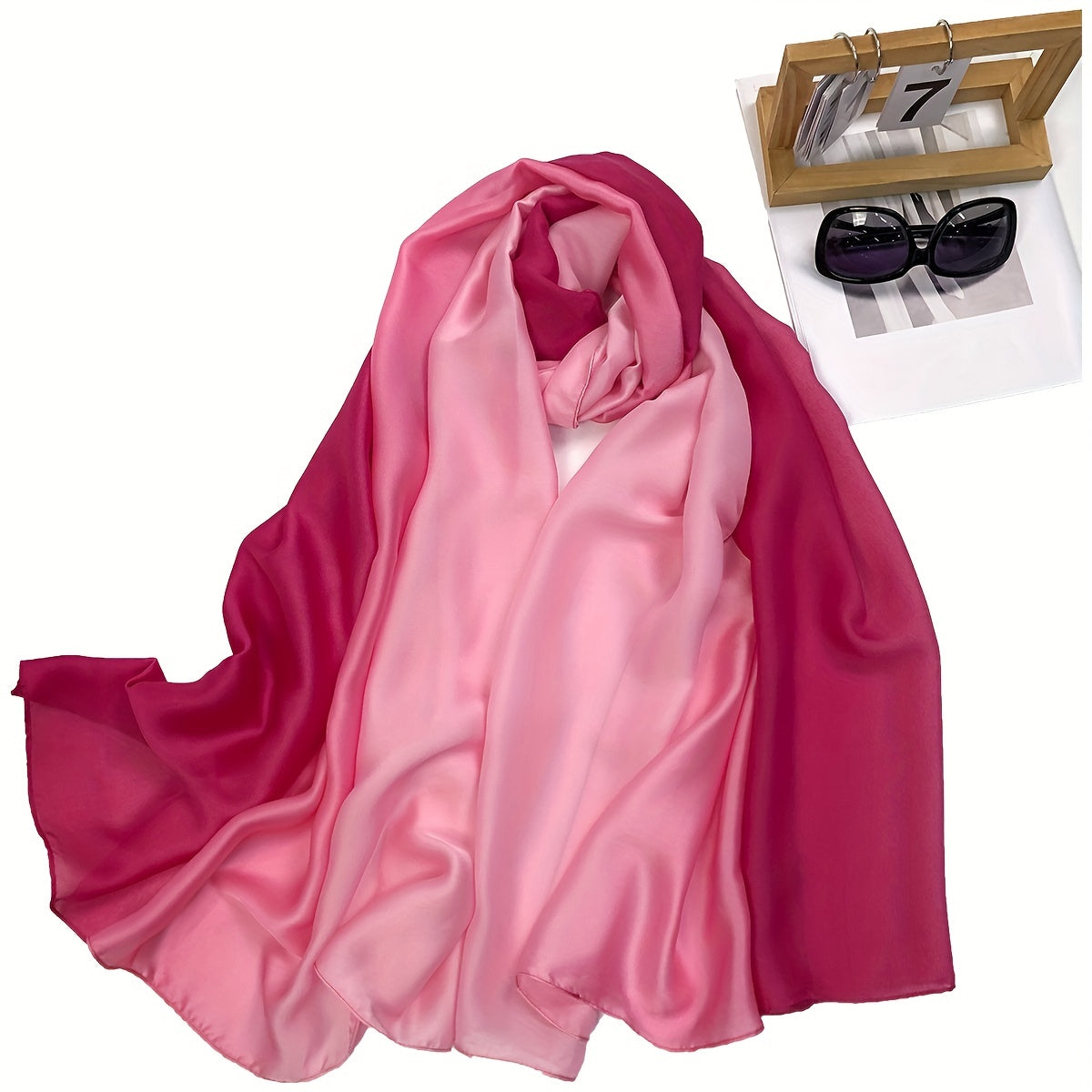 Silk Scarf Gradient Hijab Warm Shawl Women Windproof Head Wrap
