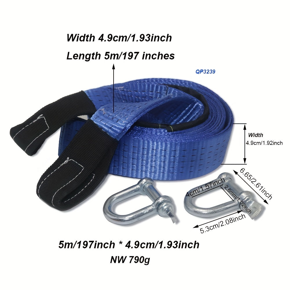 8Tons Car Towing Rope Strap Cable With U Hooks & Reflective Light