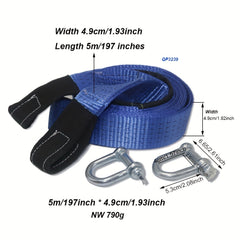 8Tons Car Towing Rope Strap Cable With U Hooks & Reflective Light