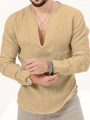 Men's V Neck Breathable Long Sleeve Beach Shirt