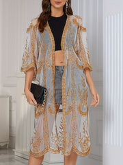 Floral Embroidery Sheer Open Front Cover Up