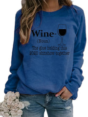 Wine Tassel Print Sweatshirt Long Sleeve Crew Neck Pullover Sweatshirt