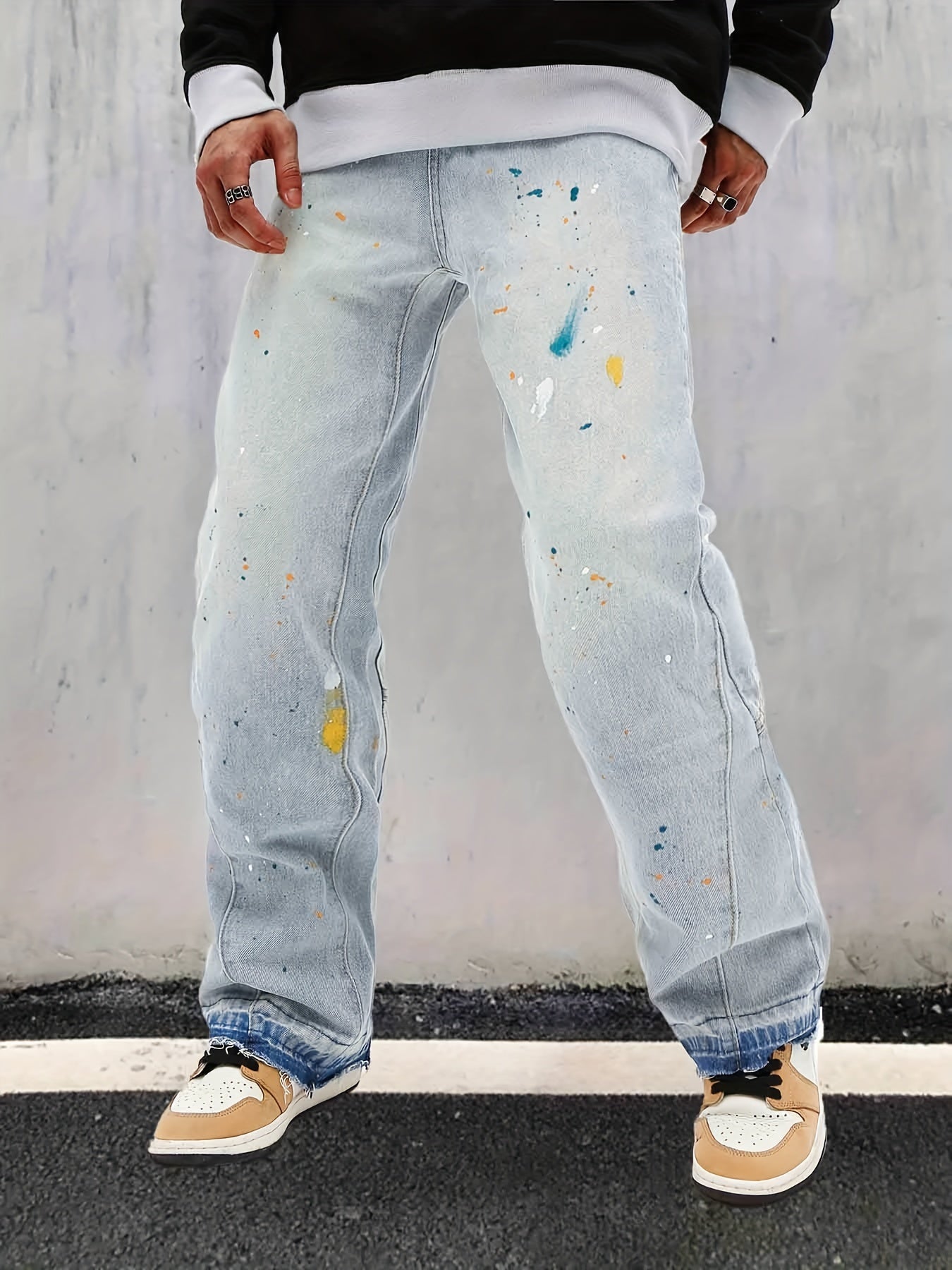Men's Splatter Print Loose Fit Jeans