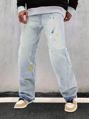 Men's Splatter Print Loose Fit Jeans