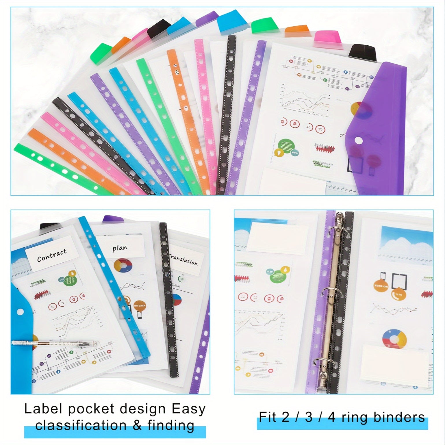 6pcs A4 Snap Button File Bag Plastic School Envelopes