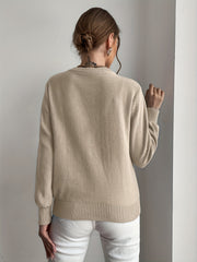Solid Crew Neck Sweater Long Sleeve Loose Knit Sweater