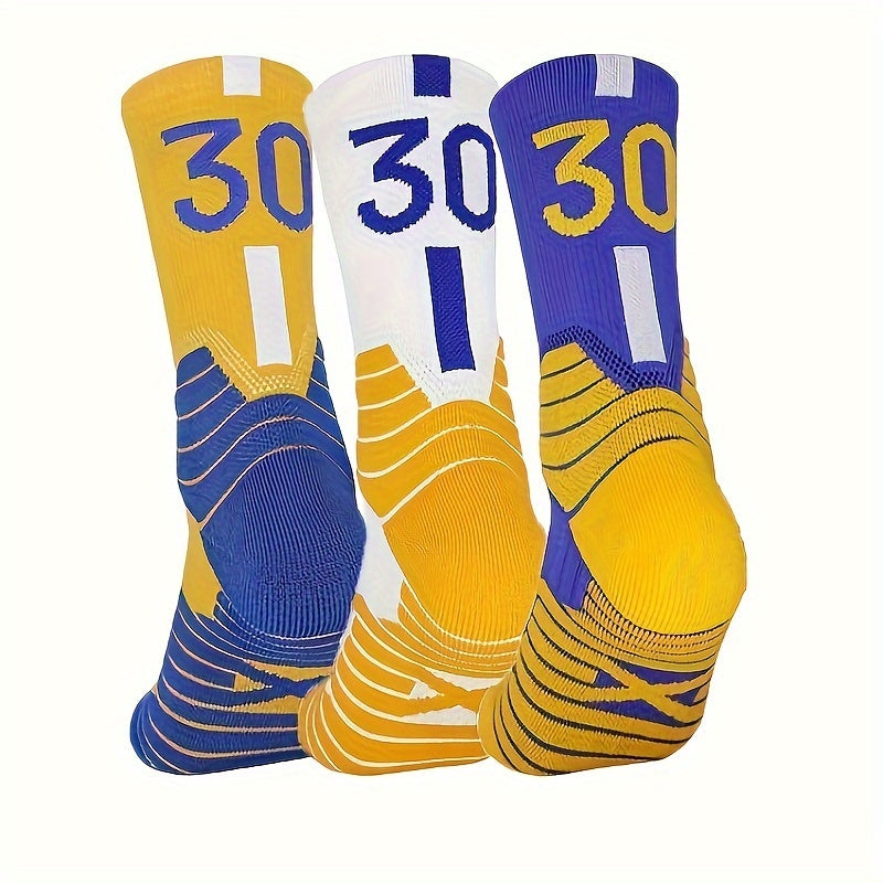 3 Pairs Breathable Non Slip Sports Crew Socks for Basketball Running Cycling