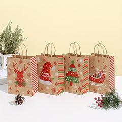 12pcs Christmas Gift Bags Brown Paper Bags With Handles