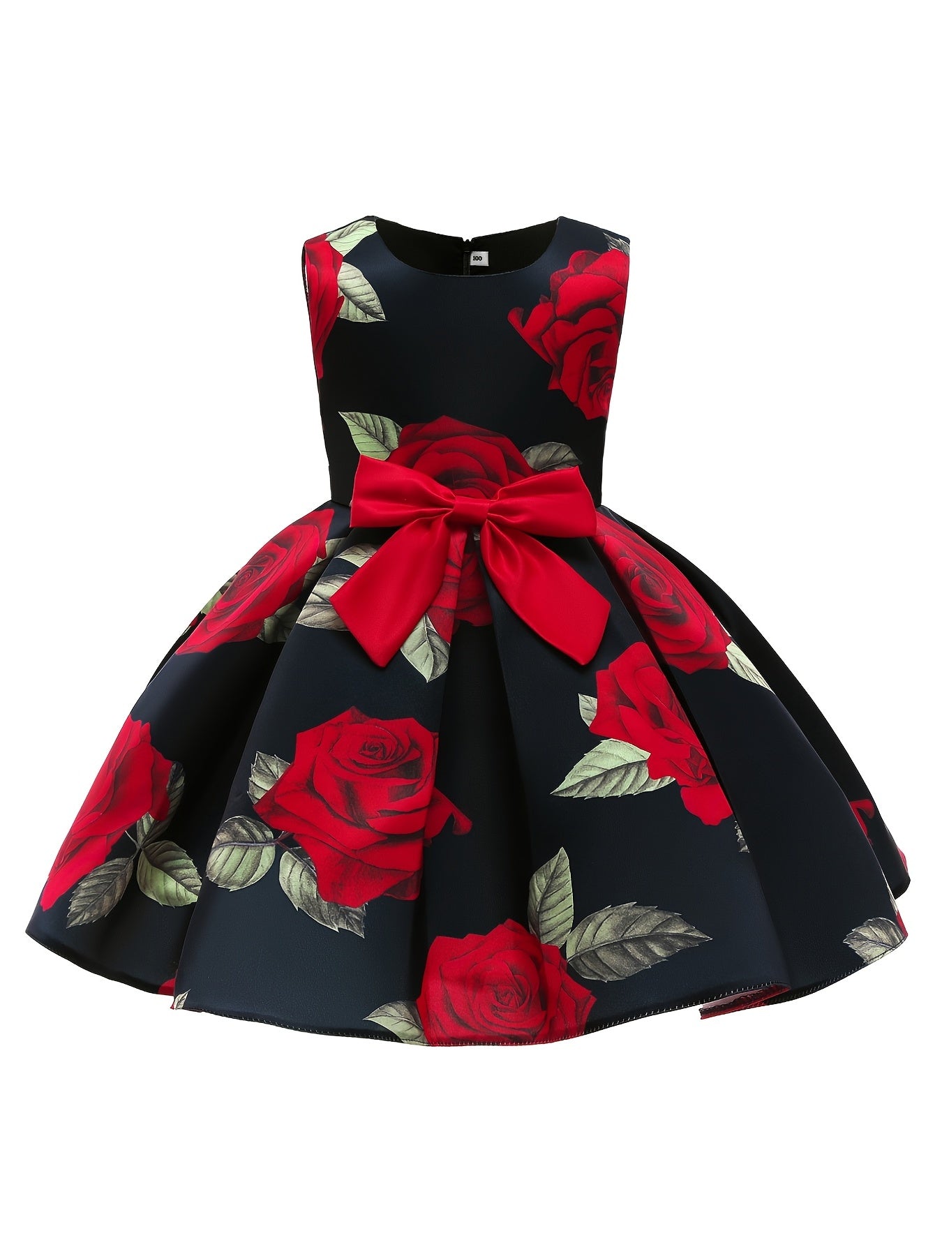Girls Princess Dress Floral Print Bow Pageant Gown Christmas Birthday Party