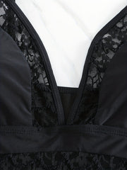 Sexy Swimsuit Women's Lace Deep V Neck One Piece Swimsuit