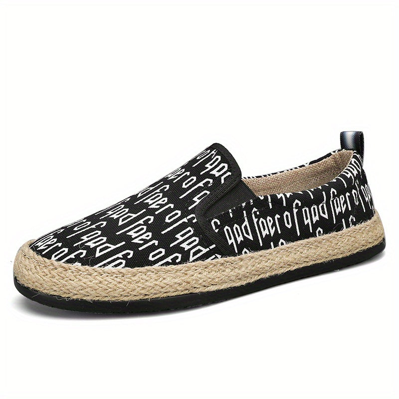 Men's Letter Print Slip On Canvas Loafer Shoes