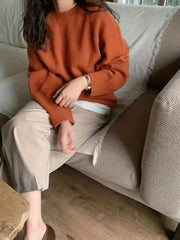 Casual Sweater Women's Plus Solid Long Sleeve Round Neck Pullover