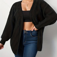 Cable Knit Open Front Long Sleeve Cardigan