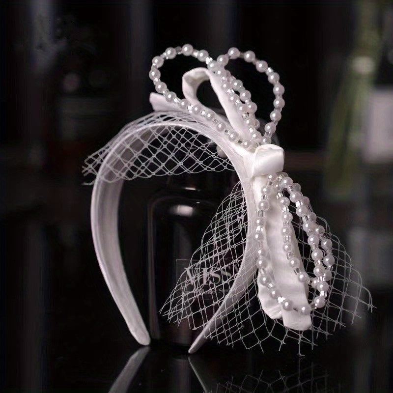 Faux Pearl Bowknot Headband Wide Brim Head Band Bridal Head Hoop