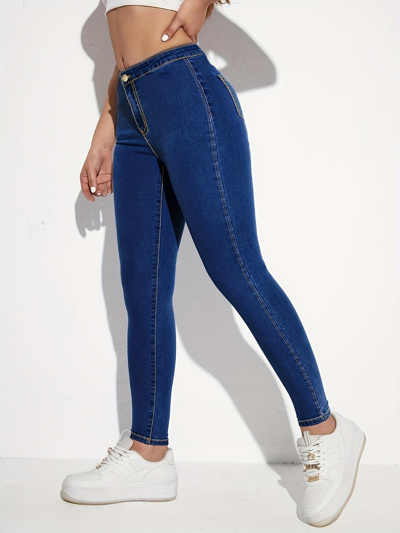Slim Fit Skinny Jeans High Stretch Button Closure Women's Denim Jeans