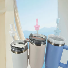 Silicone Love Flower Straw Cap, Reusable Dustproof Cover for Straw