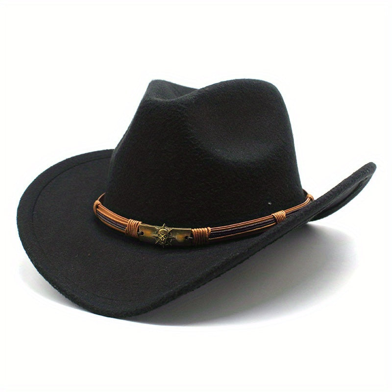 Men's Western Woolen Cowboy Hat Rolled Brim Knight Hat