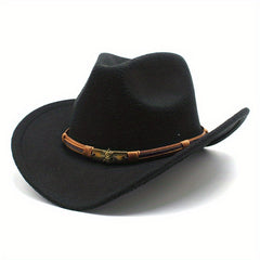 Men's Western Woolen Cowboy Hat Rolled Brim Knight Hat