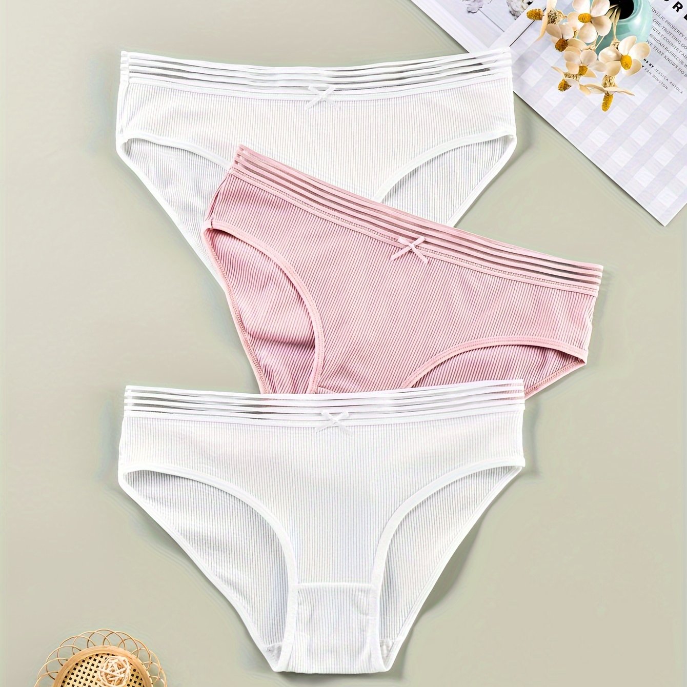 3 Pack Plus Size Panties Set Women's Plus Ribbed Knit Briefs