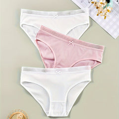 3 Pack Plus Size Panties Set Women's Plus Ribbed Knit Briefs