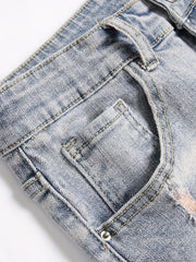 Men's Distressed Denim Shorts High Stretch