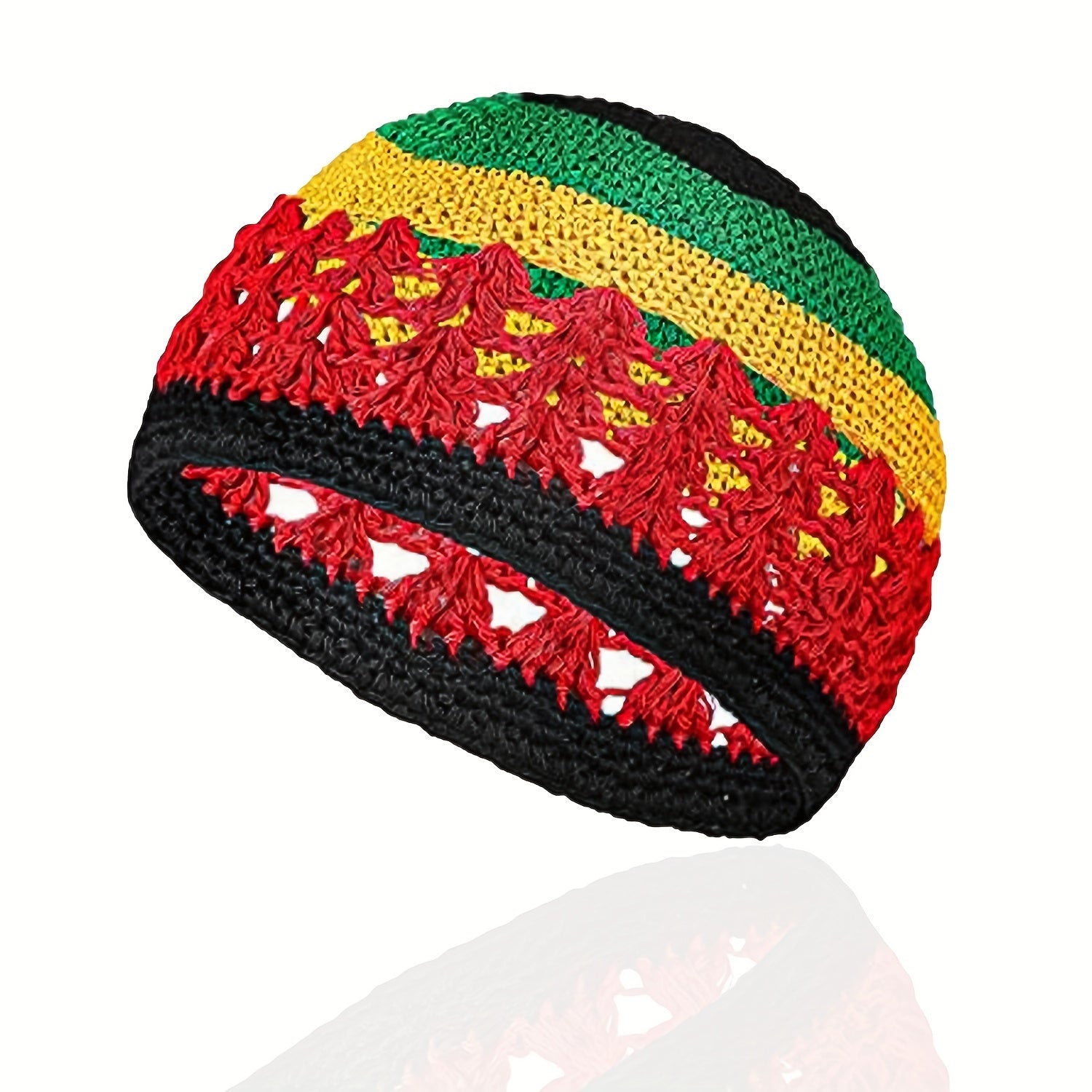 Red Block Knitted Turban Cap Warm Beanie Elastic Crochet Skull Hat