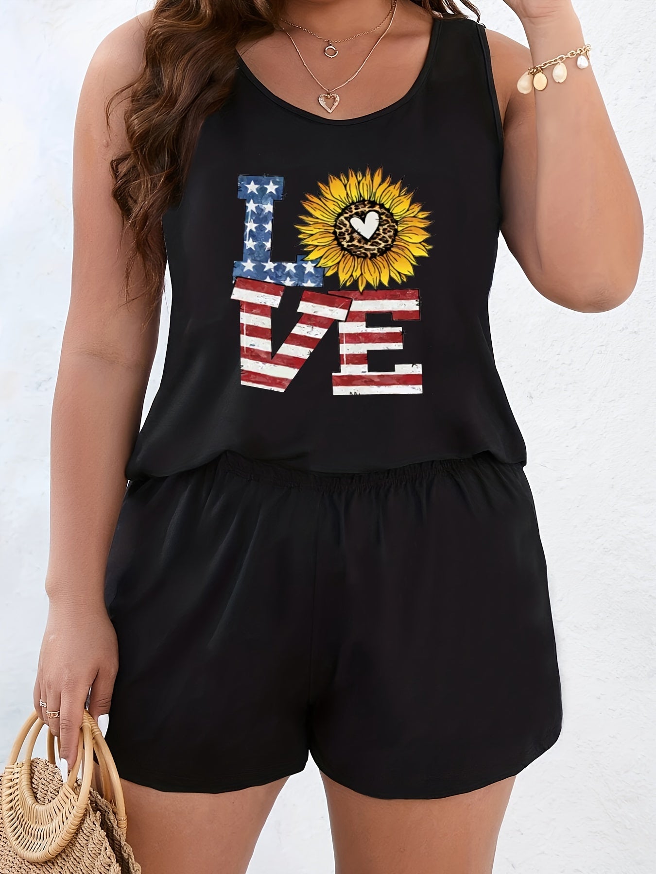 Independence Casual Loungewear Set Women's Plus Flag Leopard Print Tan