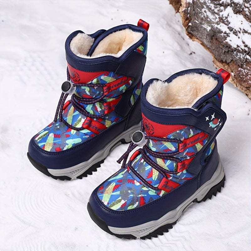 Boy's High Top Snow Boots Warm Fleece Cozy Non slip Boots