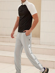 Men's Side Button Jogger Pants Stretch Trousers