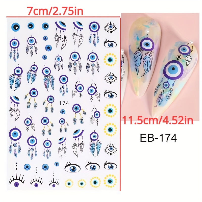 Evil Eye Snake Heart Nail Art Stickers 3D Self Adhesive Flame Animal Nail Decals