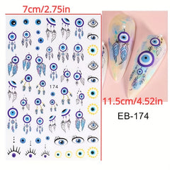 Evil Eye Snake Heart Nail Art Stickers 3D Self Adhesive Flame Animal Nail Decals